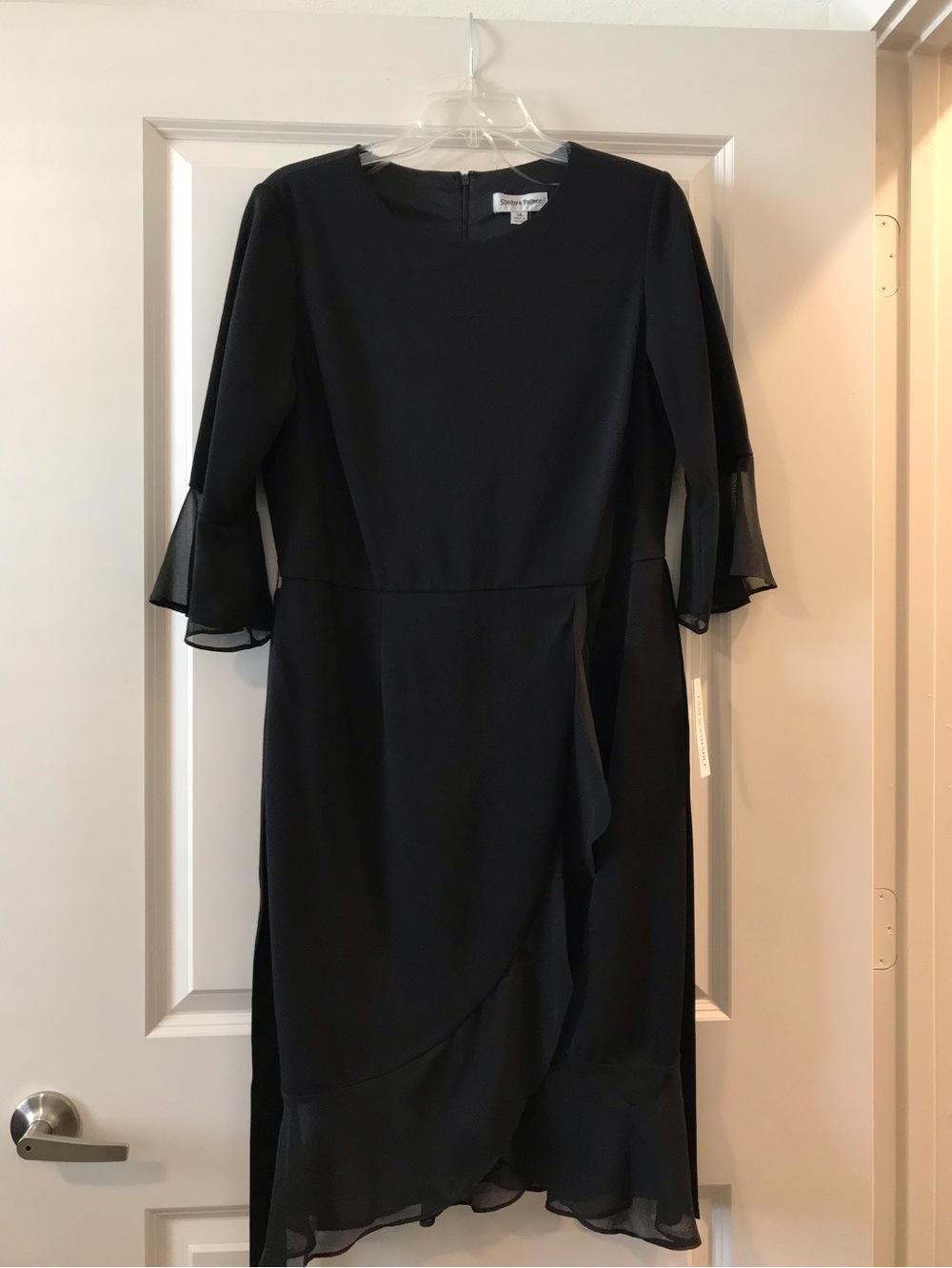 Shelby & Palmer Black Midi Dress with Flared Sleeve Detail